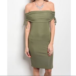 2 for $25! Off the Shoulder Olive Green Dress